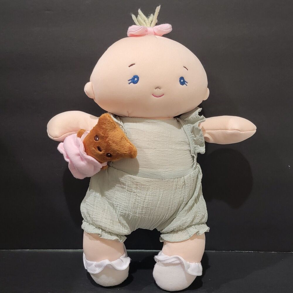 Baby Gund Doll with Teddy Bear Plush Blonde Hair Green Romper Outfit 9" Plush